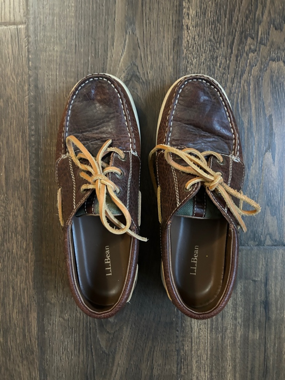 L.L. Bean Boat Shoes Men's Dark Brown Leather with Tan Laces Size 7 1/2 Medium